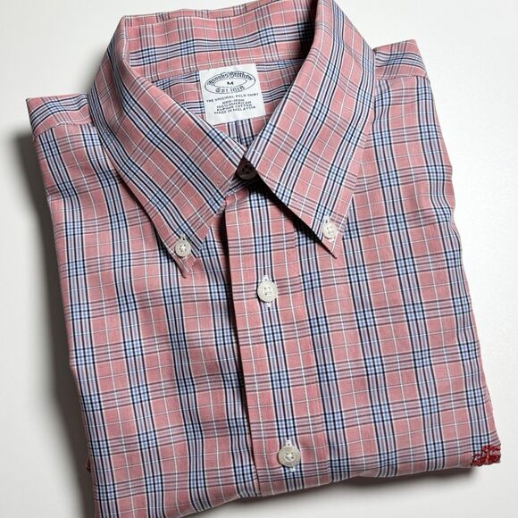 Brooks Brothers 1818 Men's XL Coral Pink Plaid Long Sleeve Button Down Shirt - Picture 2 of 8